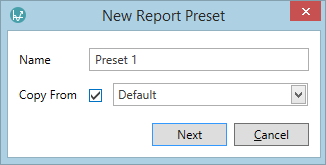 New Report Preset window